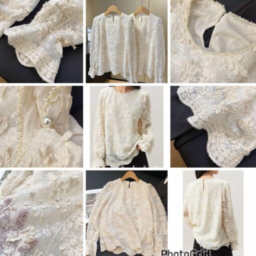 KR lace pearl embroidery top