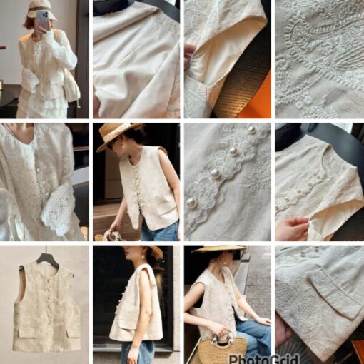 ER embroidery lace Pearl vest 